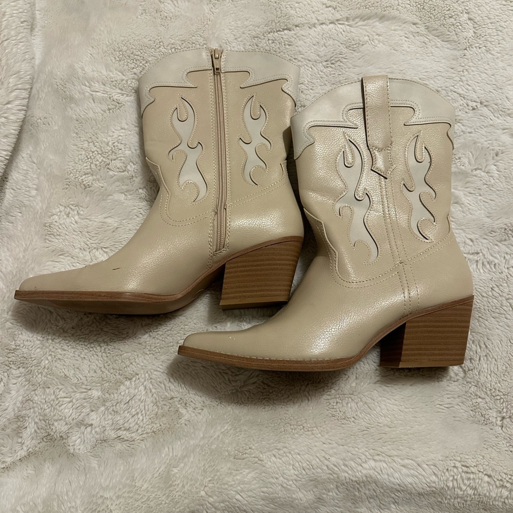 Cream Western Ankle Boots